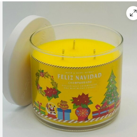 Bath & Body Works Feliz Navidad Champurrado Scented 3 Wick Large Candle 14.5 oz - Picture 1 of 3